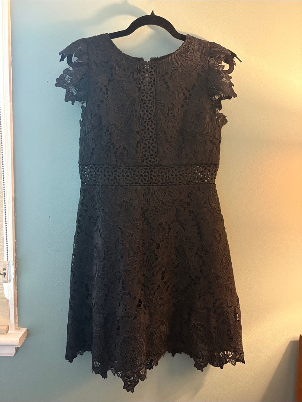 BB Dakota Black Lace Mini Dress with Eyelet Waist
